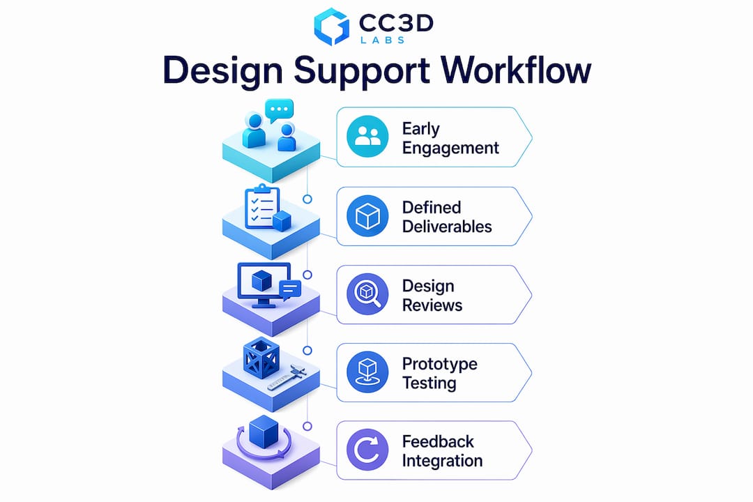 Infographic illustrating design support workflow steps