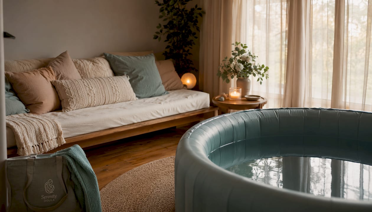 Cozy interior of a birth center birthing room