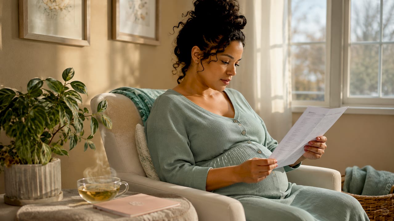 Close-up hands reviewing prenatal care questions