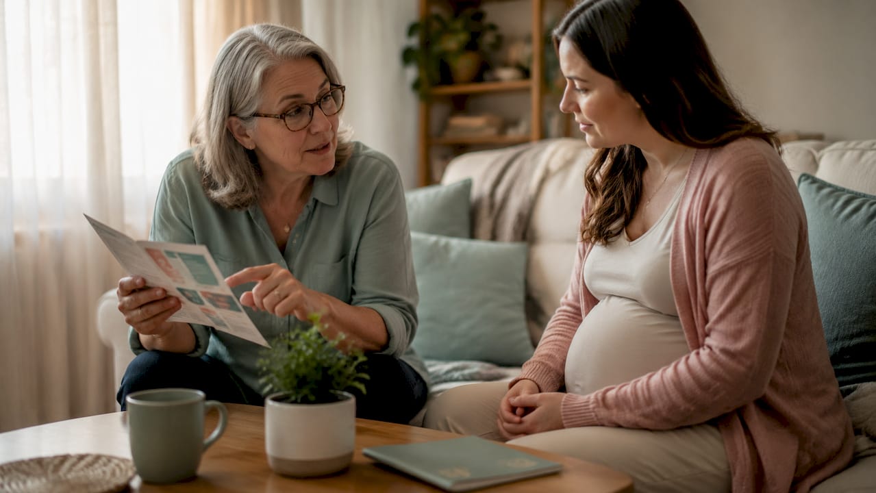 Midwife discussing labor decisions with patient