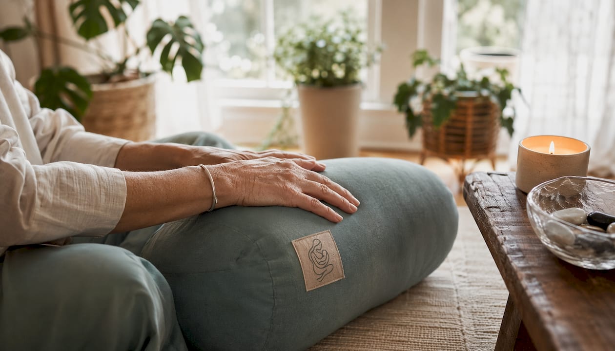 Hands practicing breathing exercises in serene room