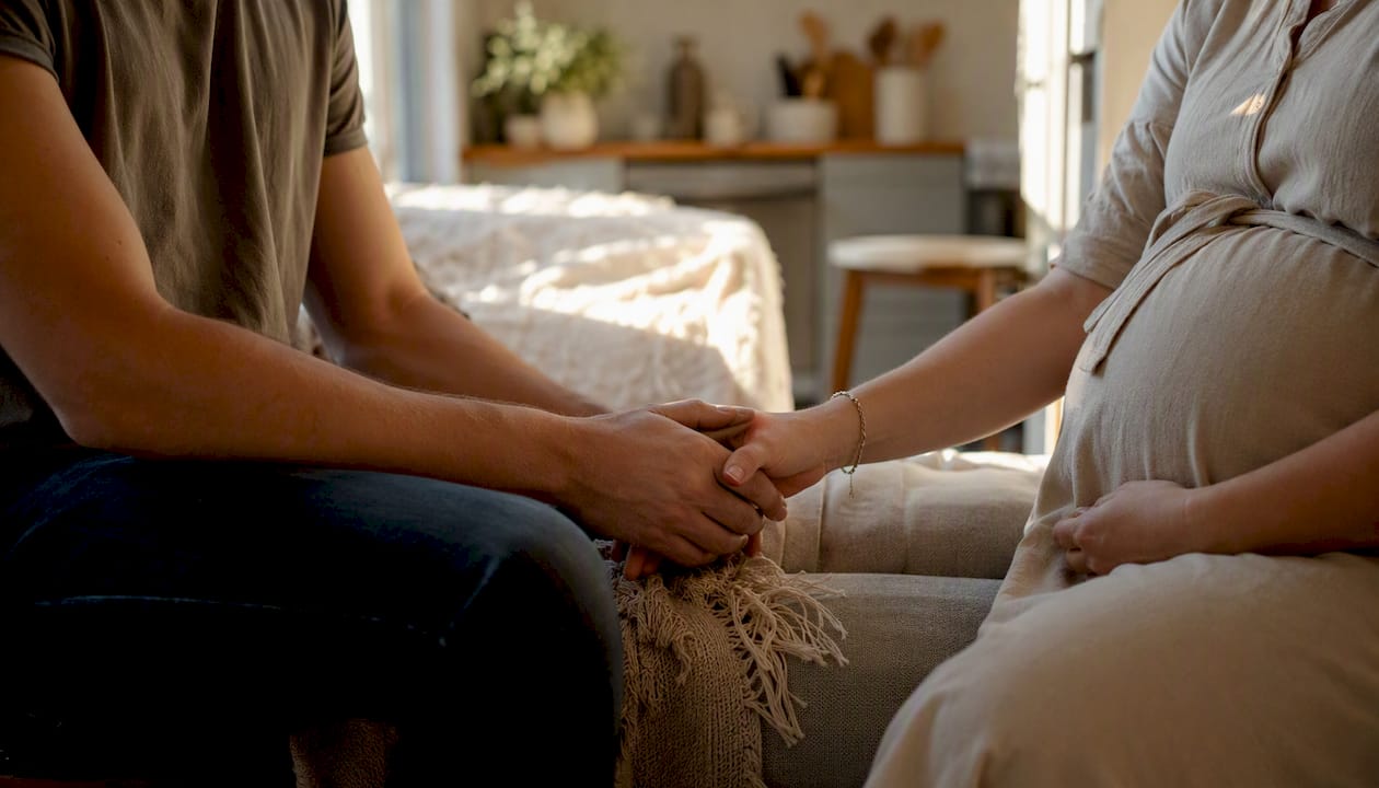 Hands held in emotional support gesture