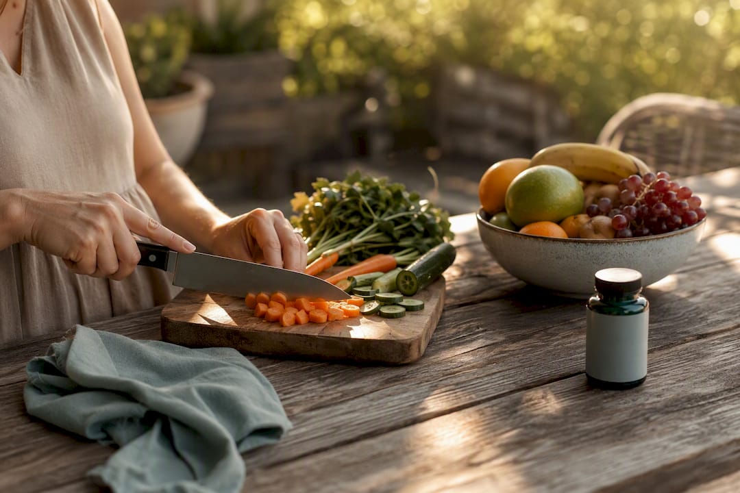 Hands preparing nutritious pregnancy meal