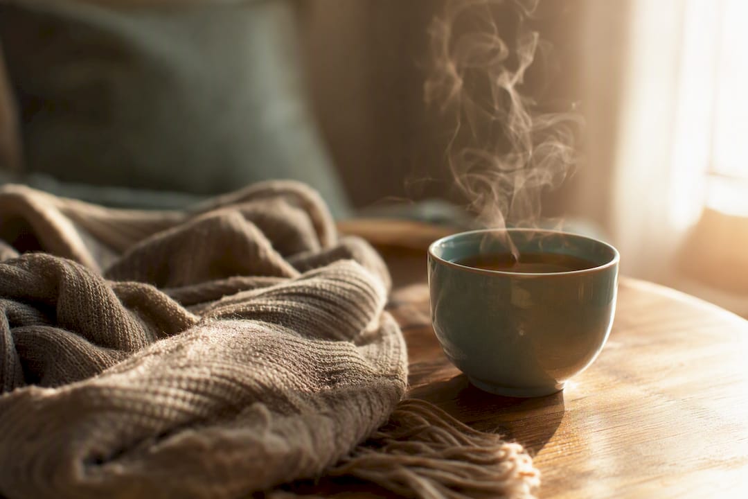 Herbal tea and scarf for calming effect
