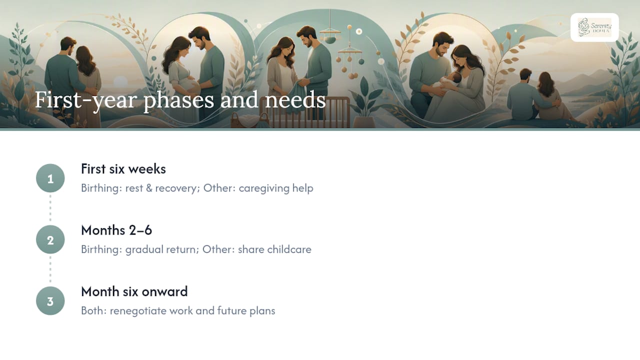 Diagram of postnatal year phases and couple's support needs