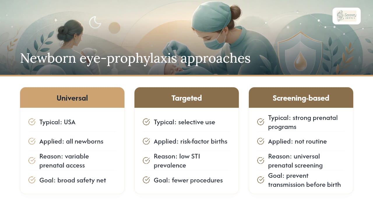 Why Newborn Eye Prophylaxis Practices Differ Around the World — overview diagram