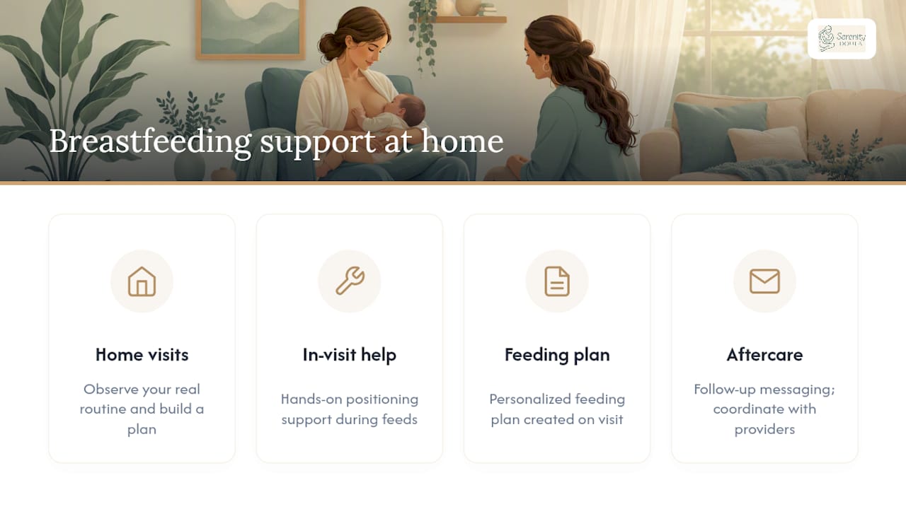 How Serenity Doula Supports Breastfeeding at Home — overview diagram