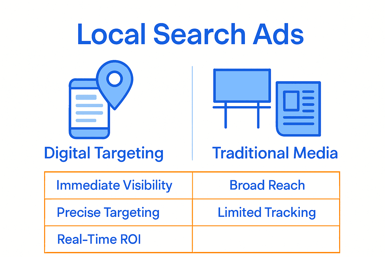Infographic comparing local search ads and traditional advertising channels