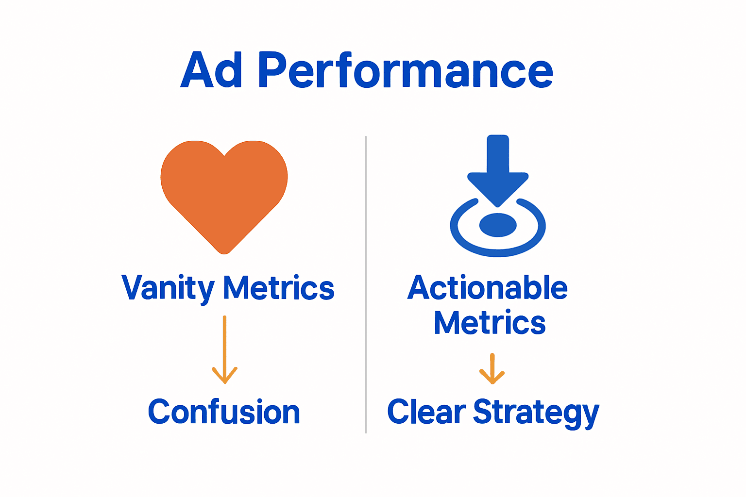 Visual comparison of vanity versus actionable ad metrics