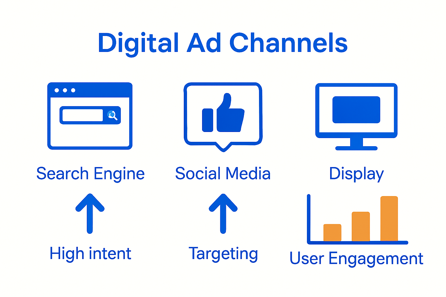 Infographic comparing search, social, and display ad channels.