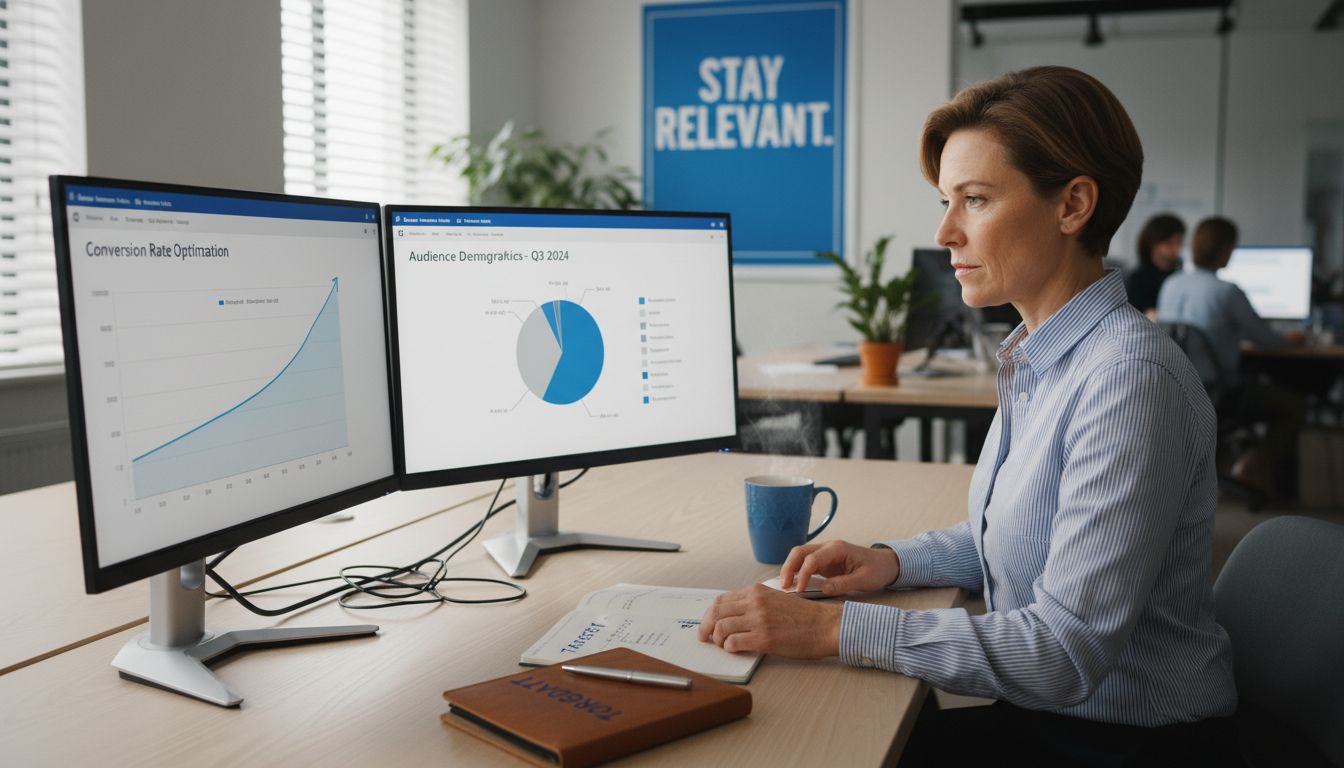 Marketer reviewing ad performance metrics