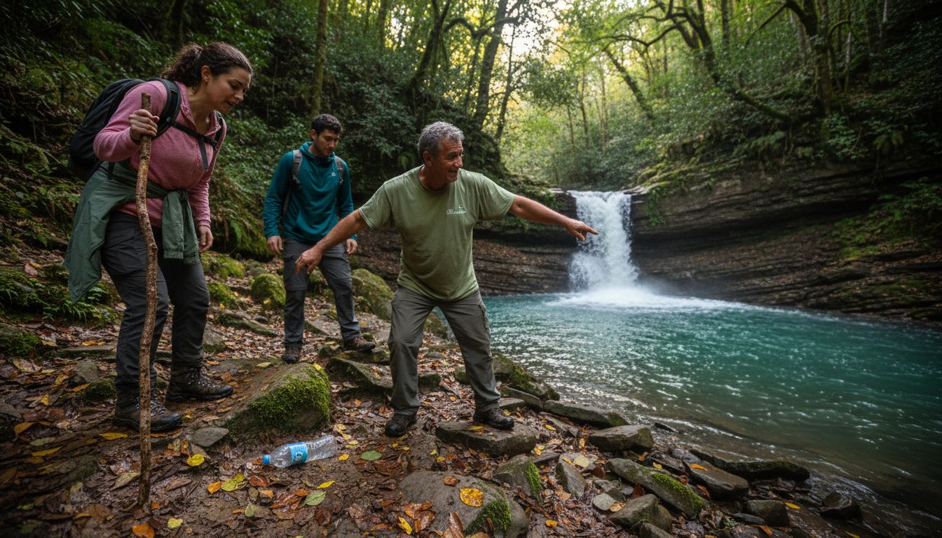 Tour guide leads group to hidden waterfall