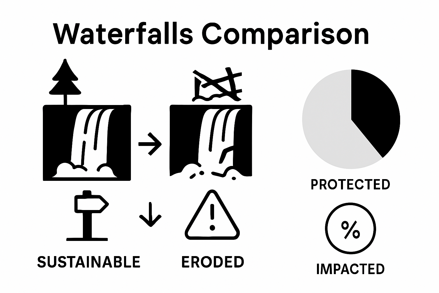 Infographic contrasting waterfall site access and impact