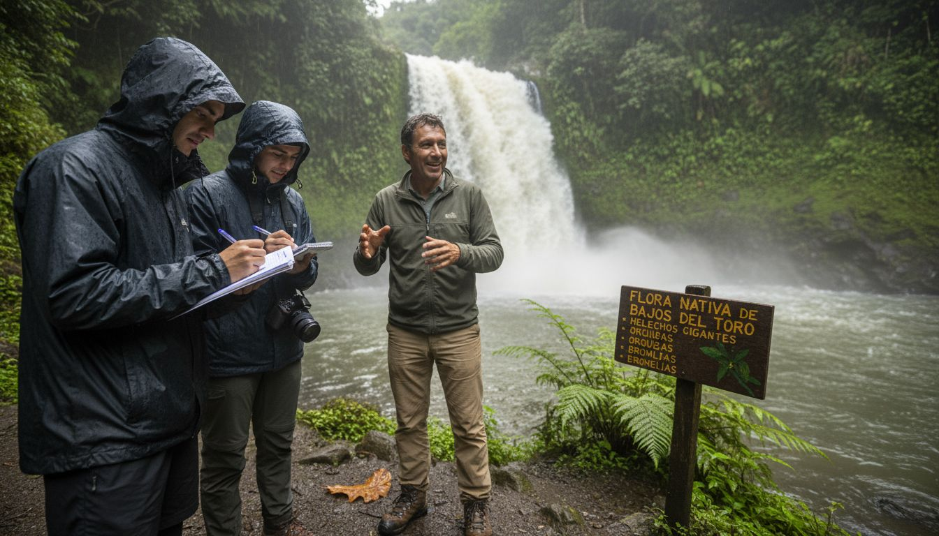 Guide explaining at Costa Rica waterfall