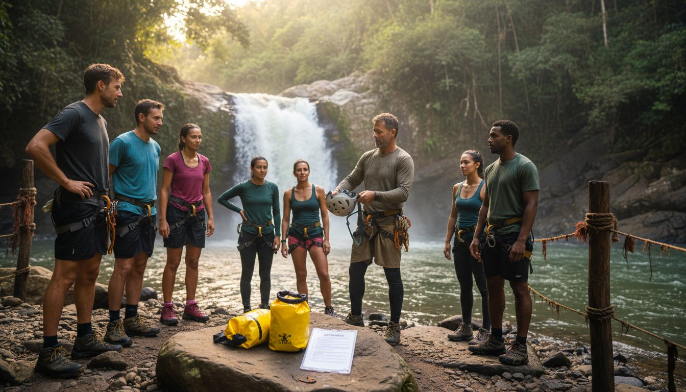 Jaco waterfall tour safety gear distribution