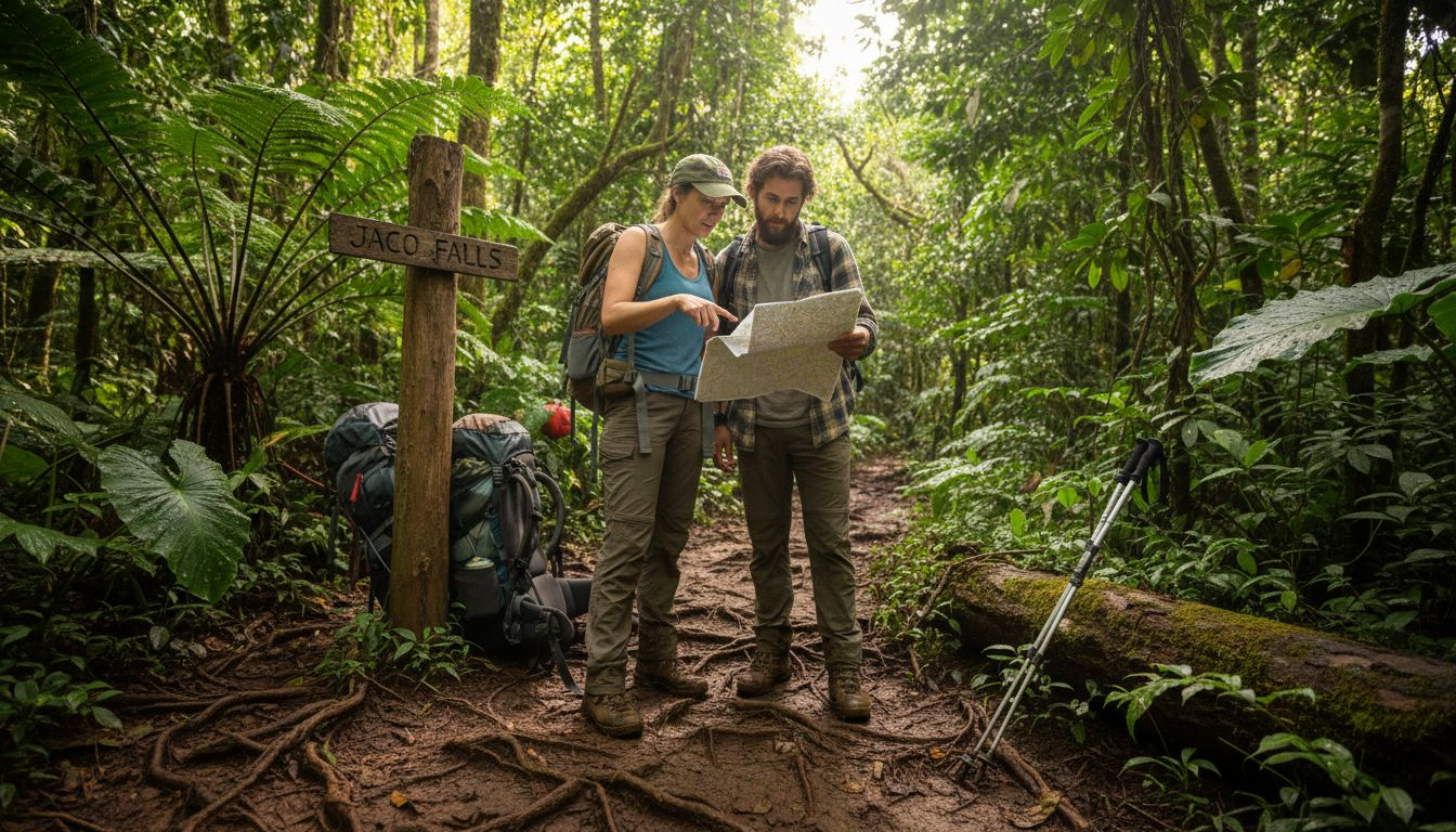 Hikers planning Costa Rica waterfall tour