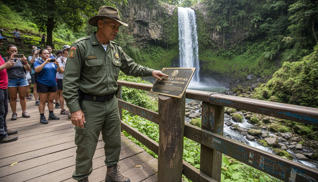 Ranger describes La Fortuna waterfall history