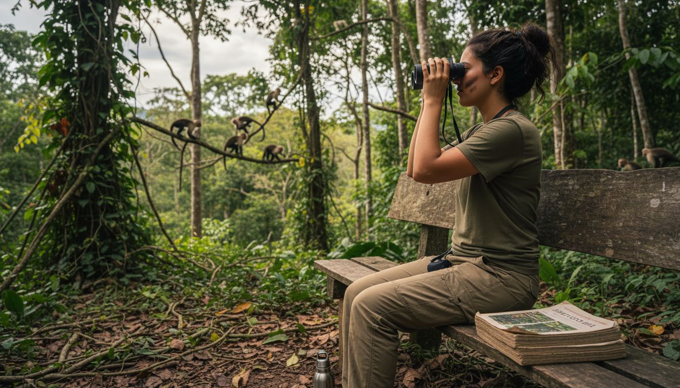 Woman observing Costa Rican wildlife ethically