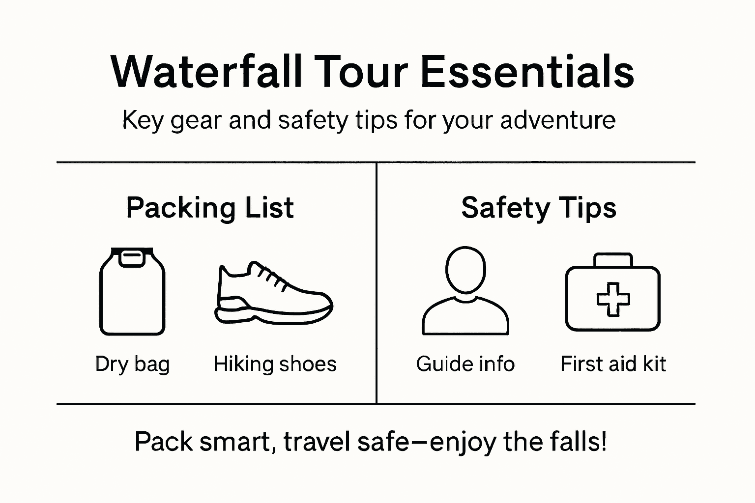 Infographic showing key gear and safety tips for Costa Rica waterfall tours