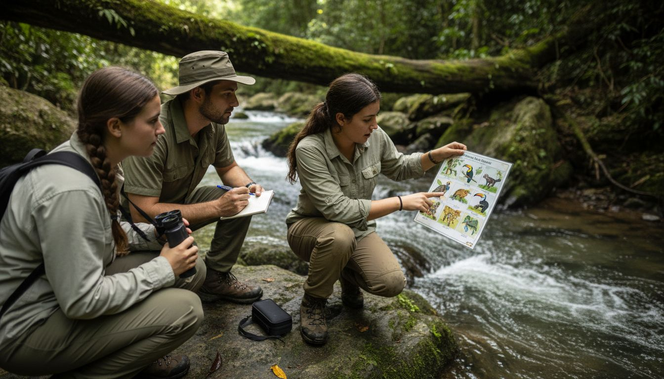 Guide teaching eco education on waterfall tour