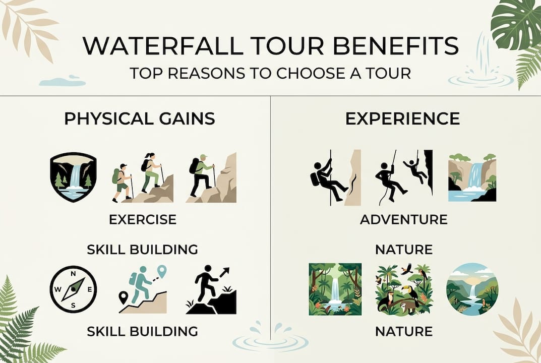 Infographic showing key Costa Rica waterfall tour benefits