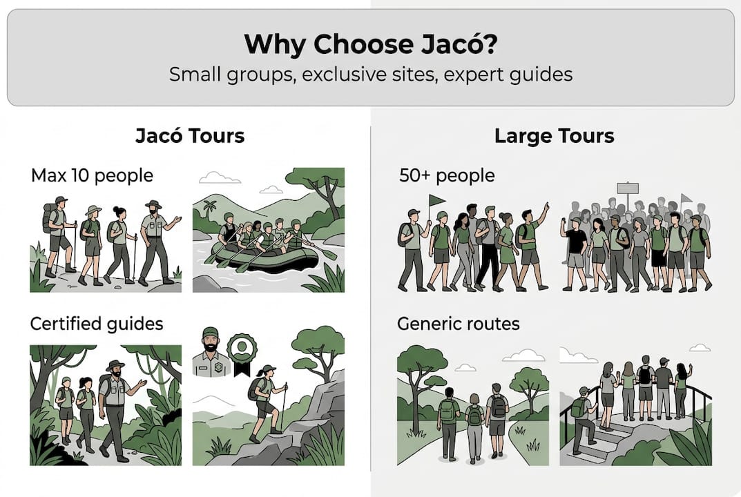 Infographic comparing Jacó and large group tours