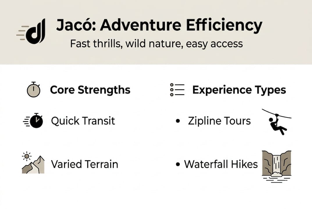 Infographic showing Jacó adventure travel advantages