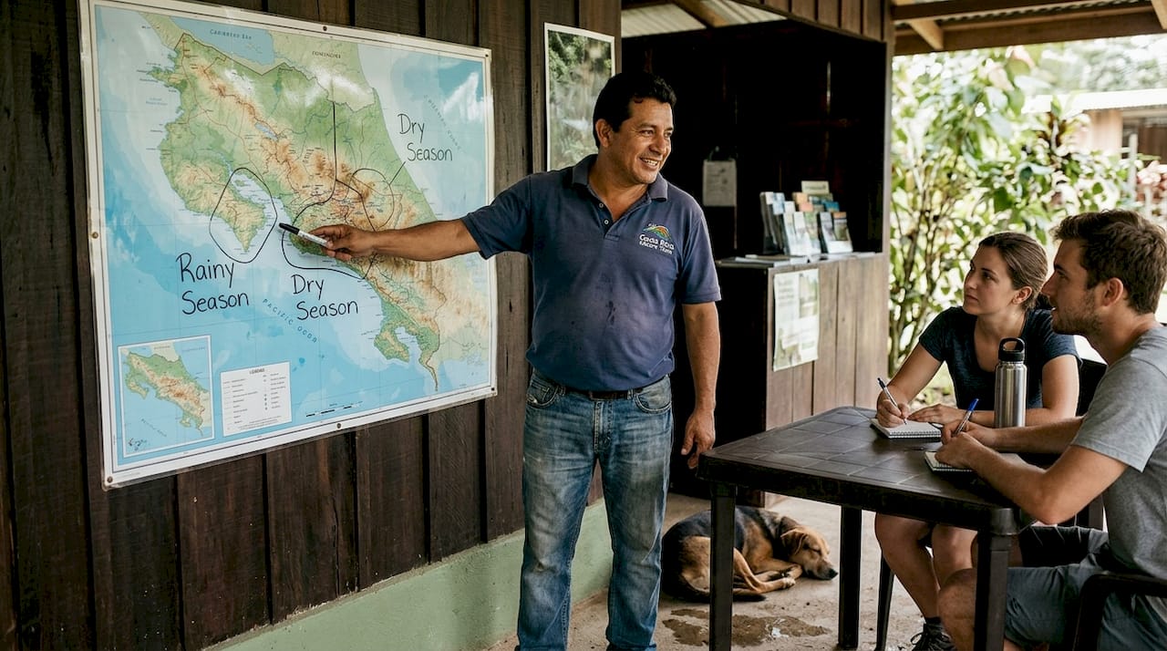 Guide explaining rainy and dry seasons map