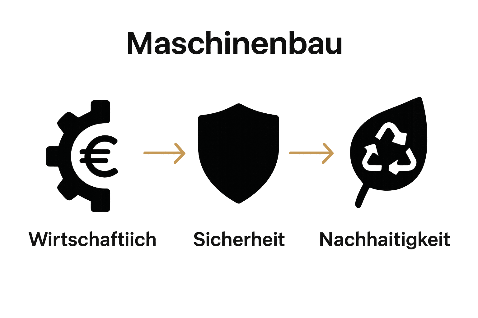 Wirtschaftlichkeit, Sicherheit und Nachhaltigkeit im Maschinenbau grafisch dargestellt