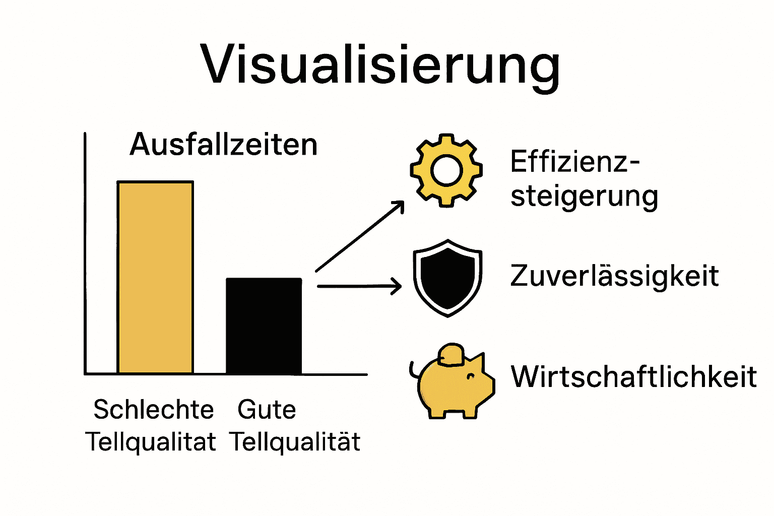 Infografik Vorteile von Industrieteilen mit Balkendiagramm und Icons