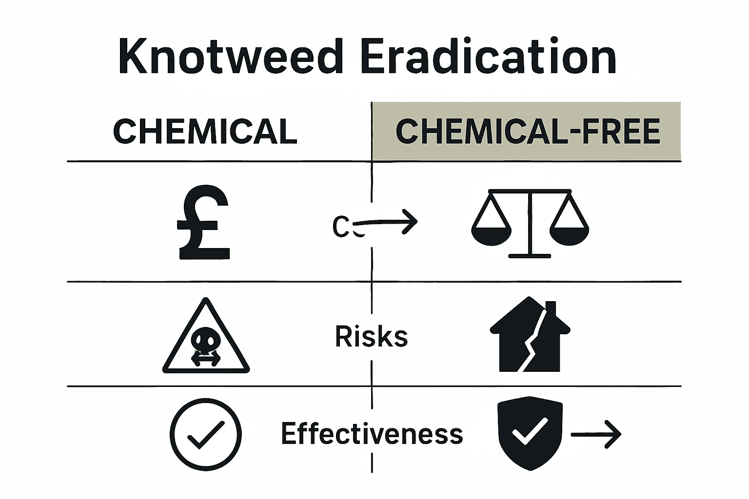 Infographic compares chemical and chemical-free knotweed treatments