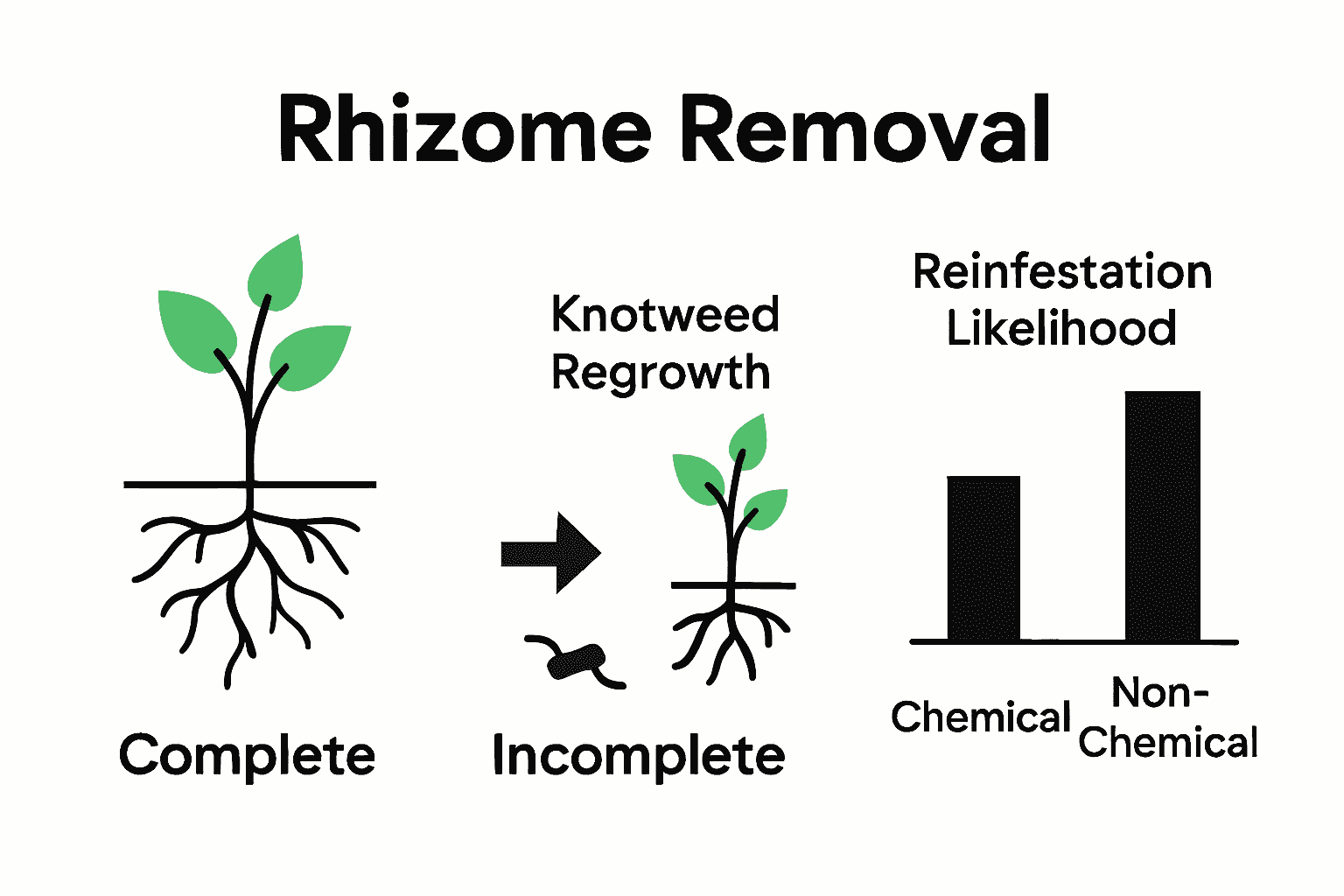 Infographic comparing knotweed removal methods and regrowth cycles