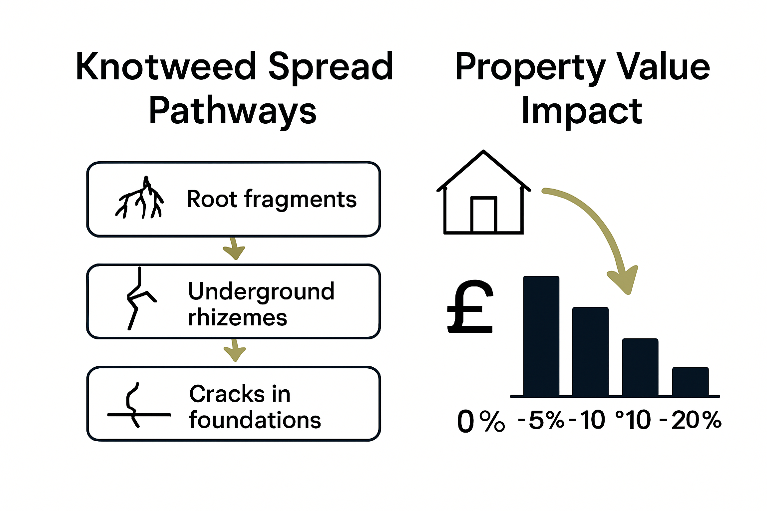 Infographic showing knotweed spread pathways and property value impact