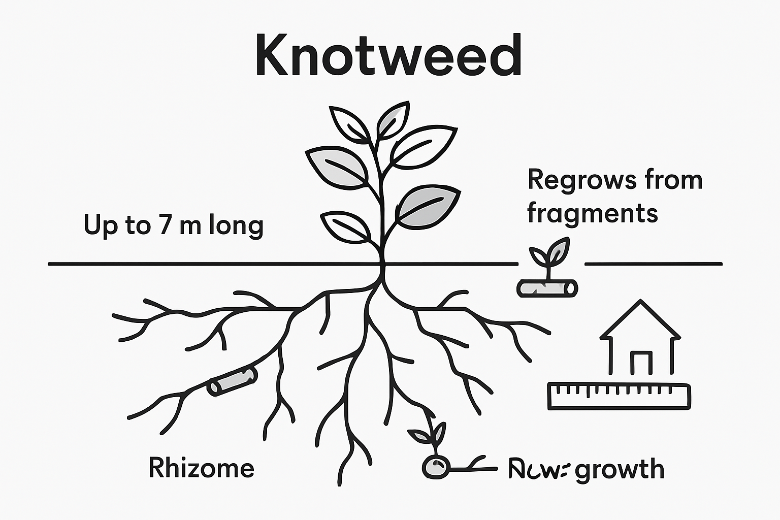 Diagram of knotweed rhizome network underground