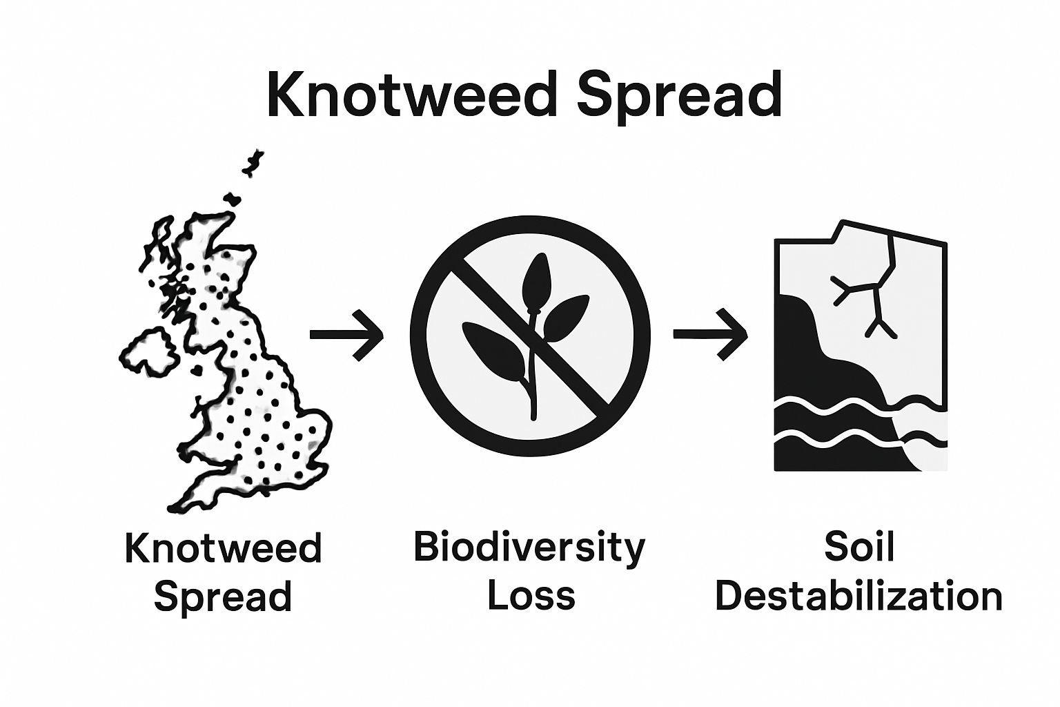 Infographic showing knotweed spread and ecosystem impact