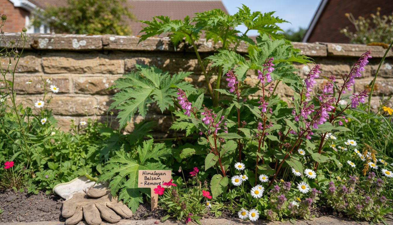 Close-up of invasive plant species in UK garden