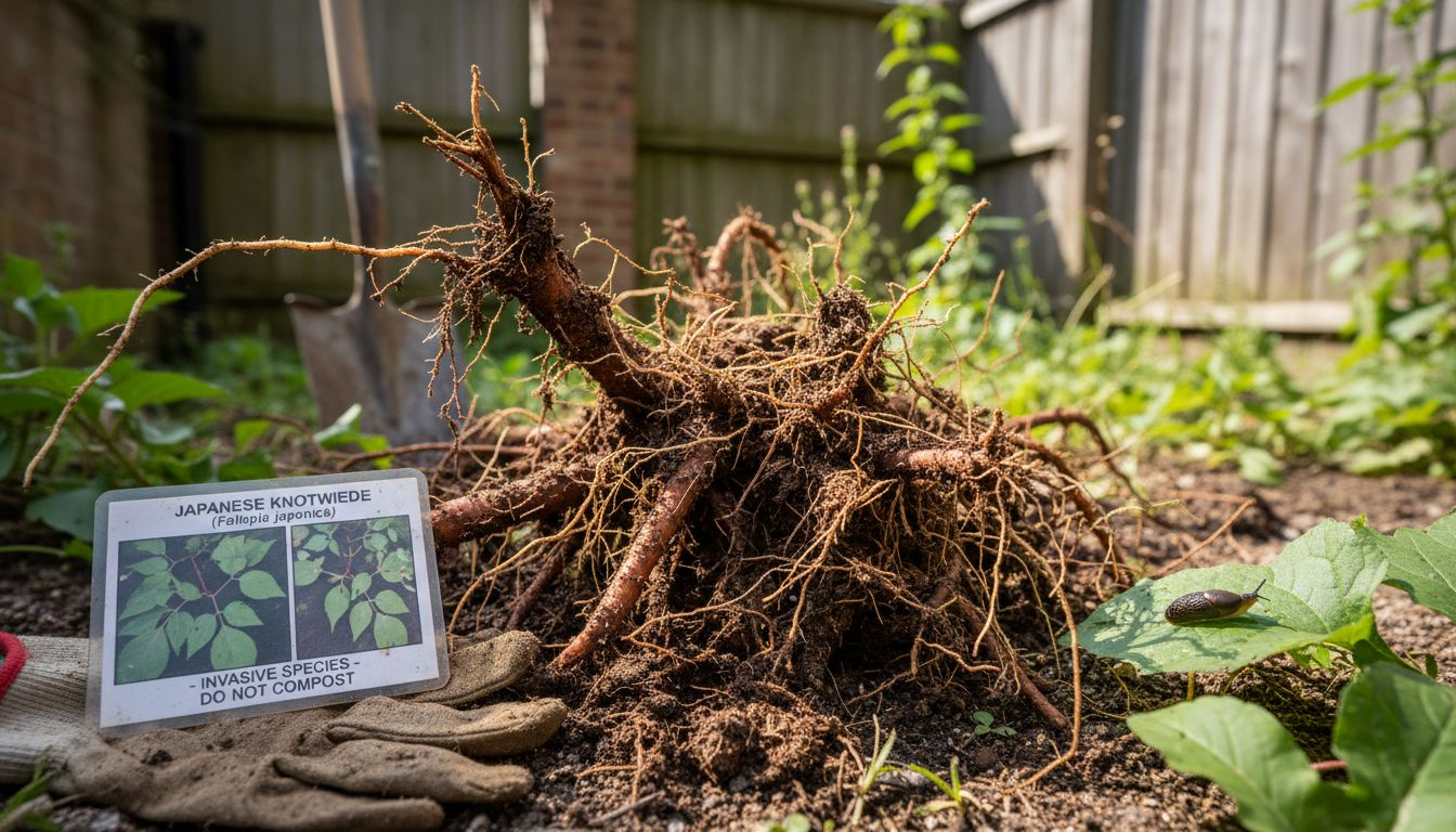 Exposed knotweed roots showing nutrient storage