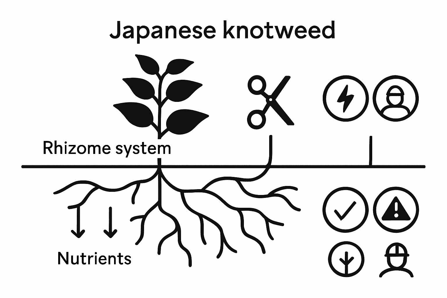 Infographic showing knotweed rhizome nutrient flow