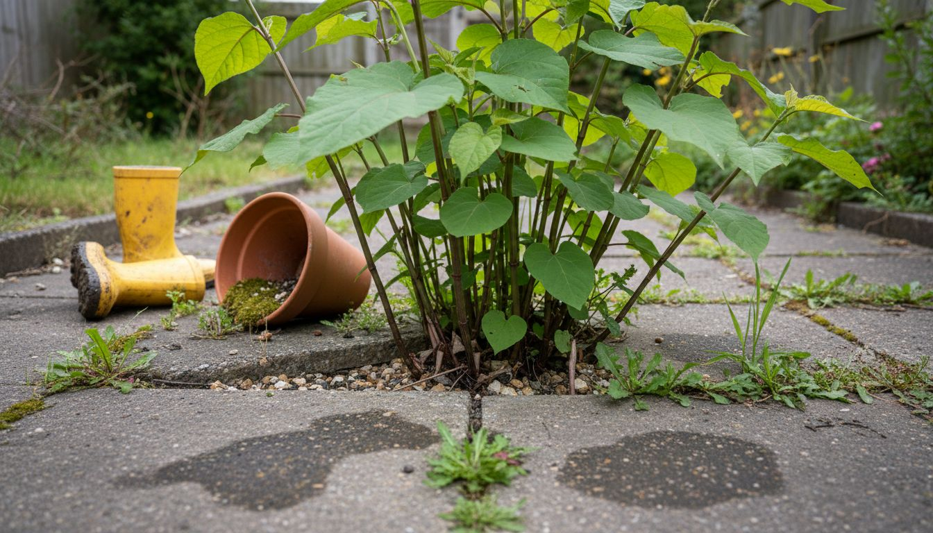 Japanese Knotweed growing through pavement