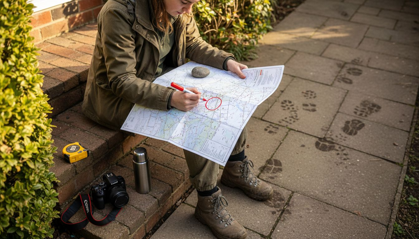 Person mapping knotweed areas on property map