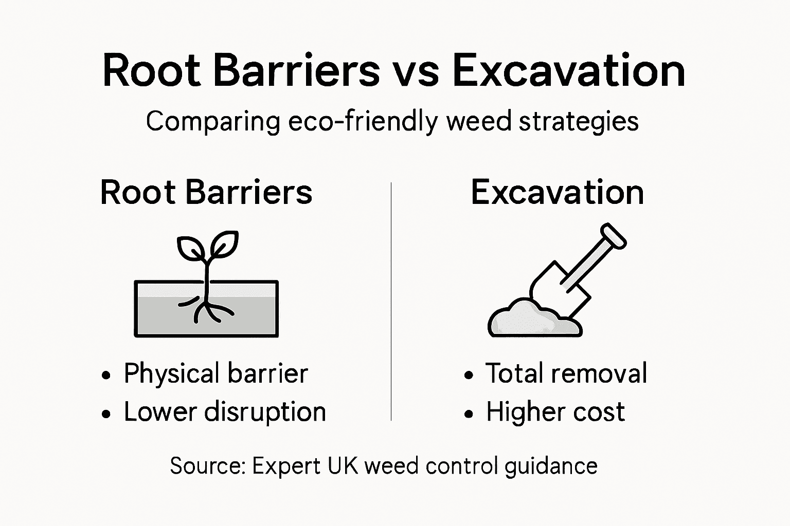 Infographic comparing root barriers and excavation