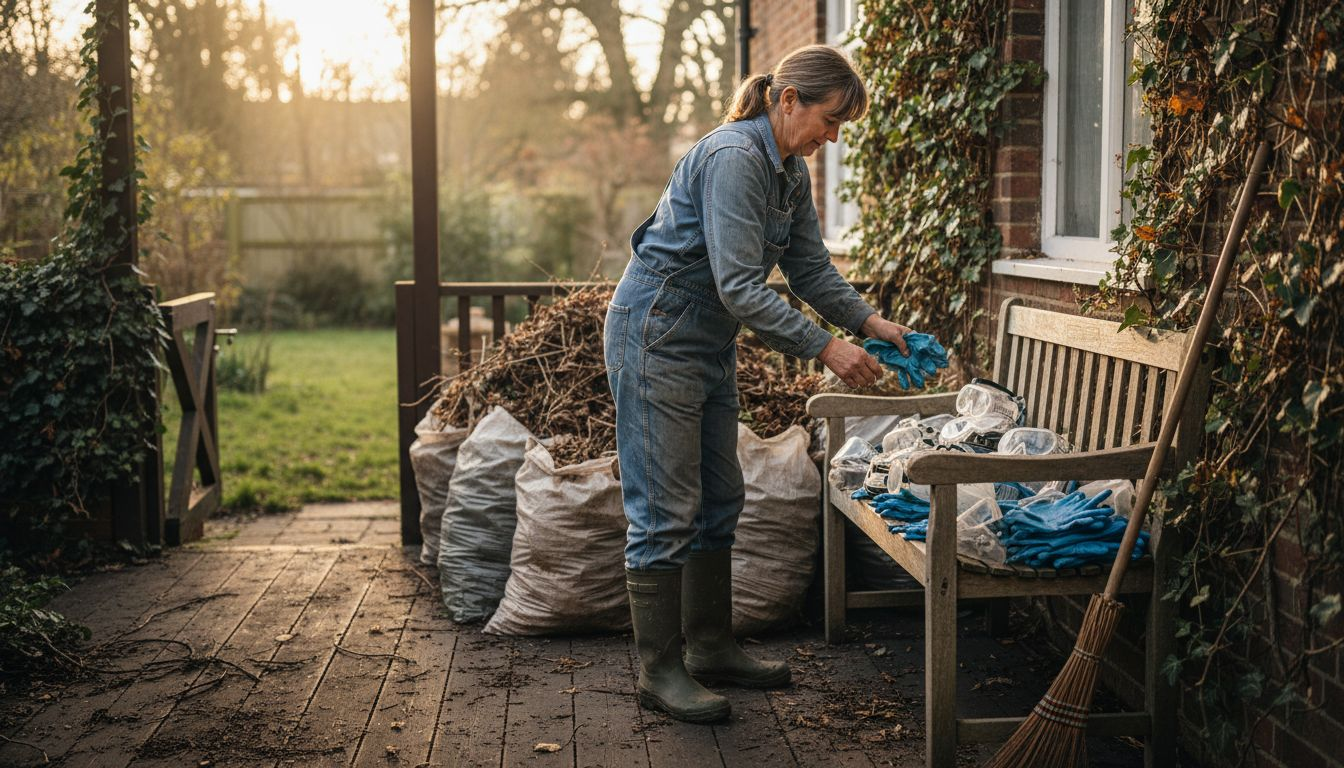 Preparing protective gear before weed treatment