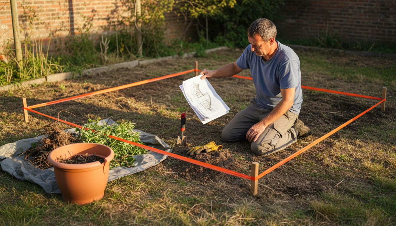 Garden site marked for invasive plant removal