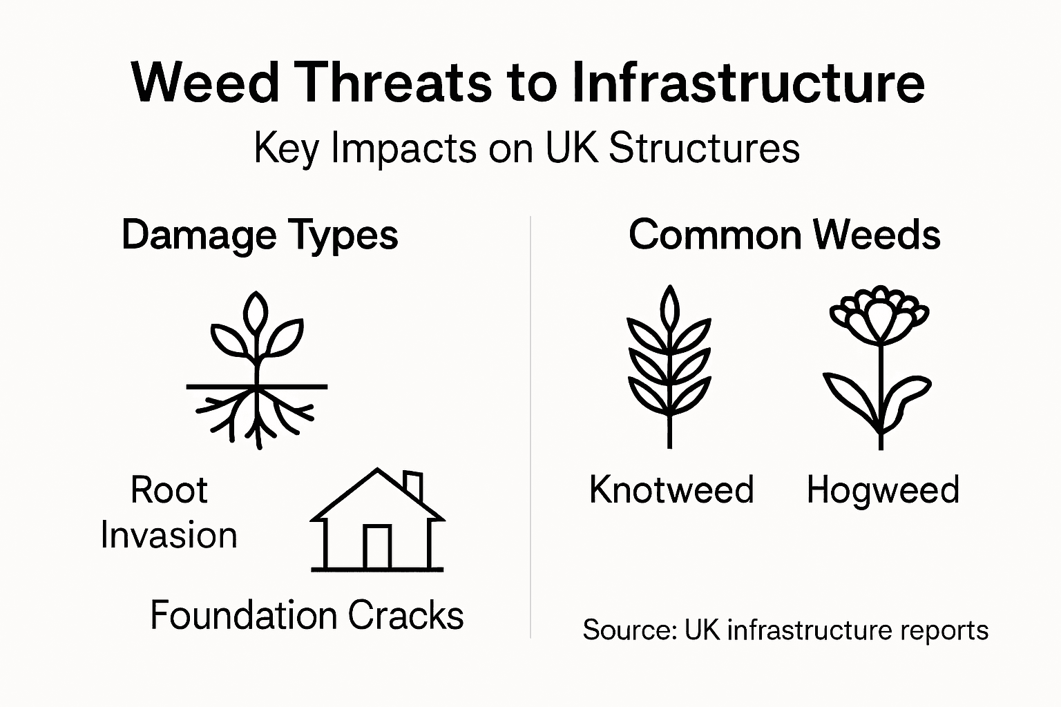 Infographic showing main ways weeds threaten UK infrastructure