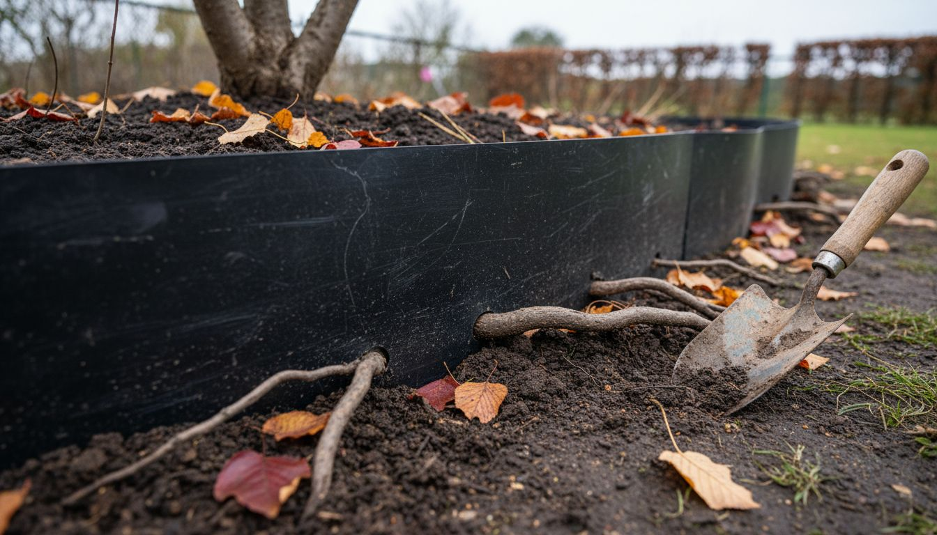 Close-up plastic root barrier stopping roots