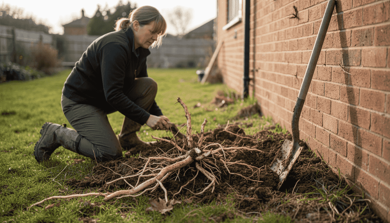 Gardener exposes Knotweed rhizome network