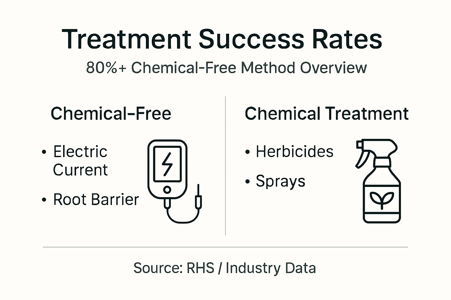 Infographic comparing weed treatment methods and success