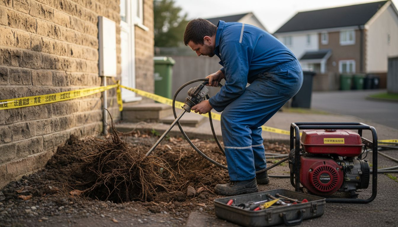 技术人员正在使用专用设备进行根部清除作业。