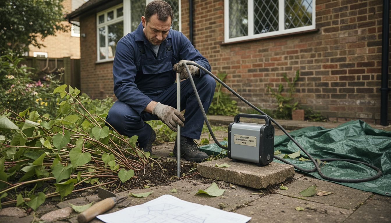 Technician using energy pulse tool on knotweed