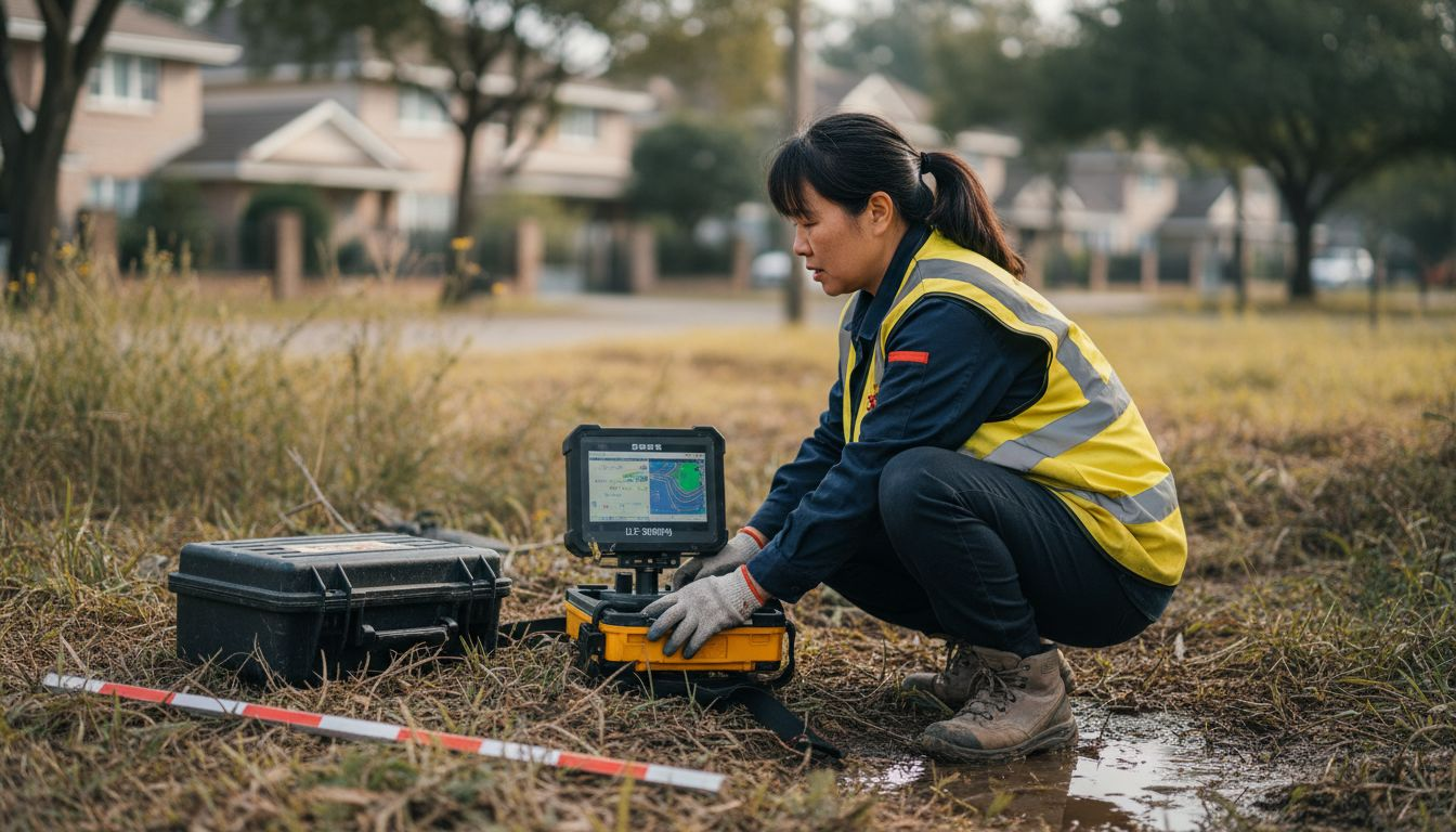 技术人员在户外操作地质雷达进行探测